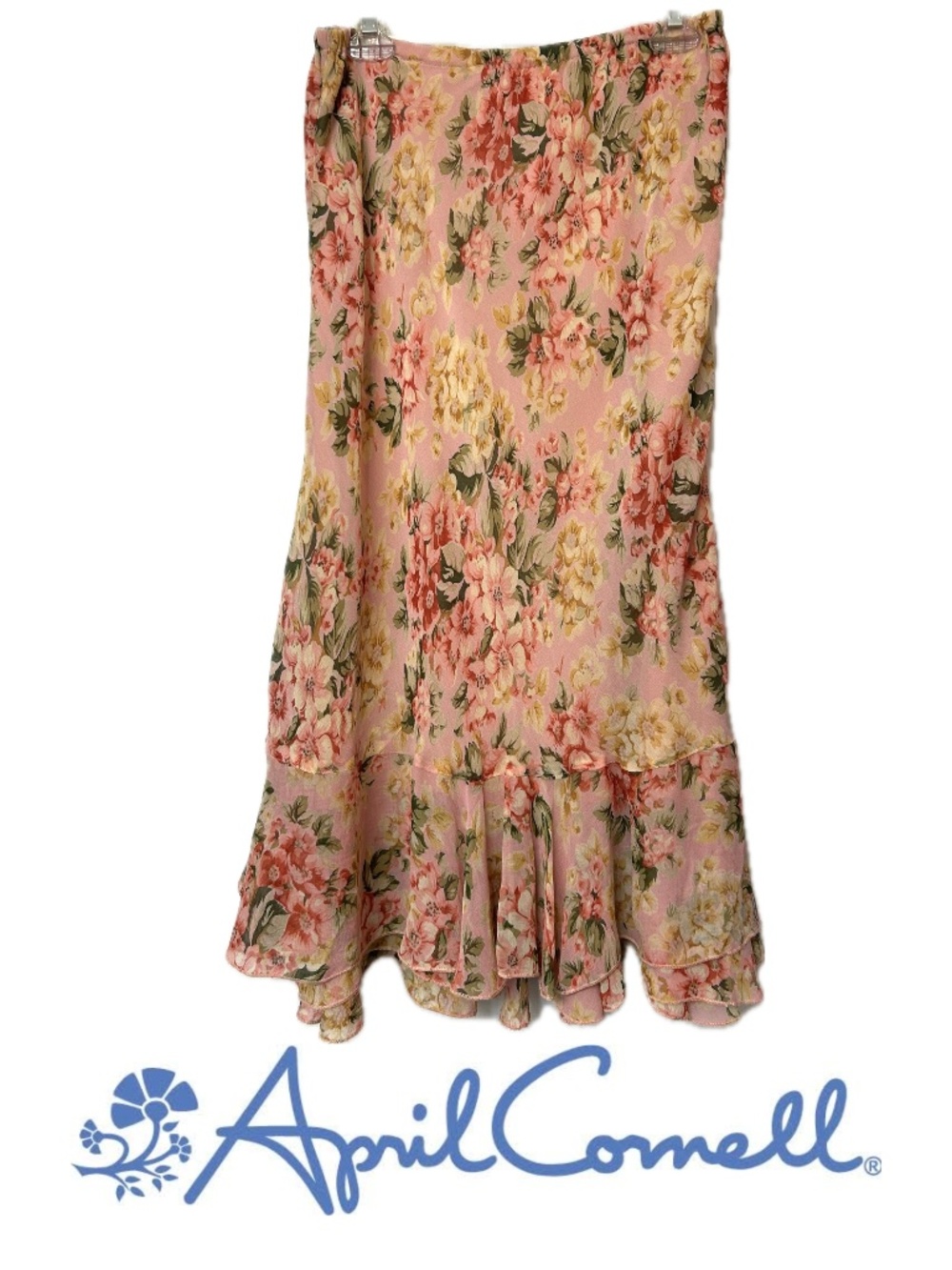 Vintage April Cornell Layered Ruffled Bias Skirt Floral Print Size Small